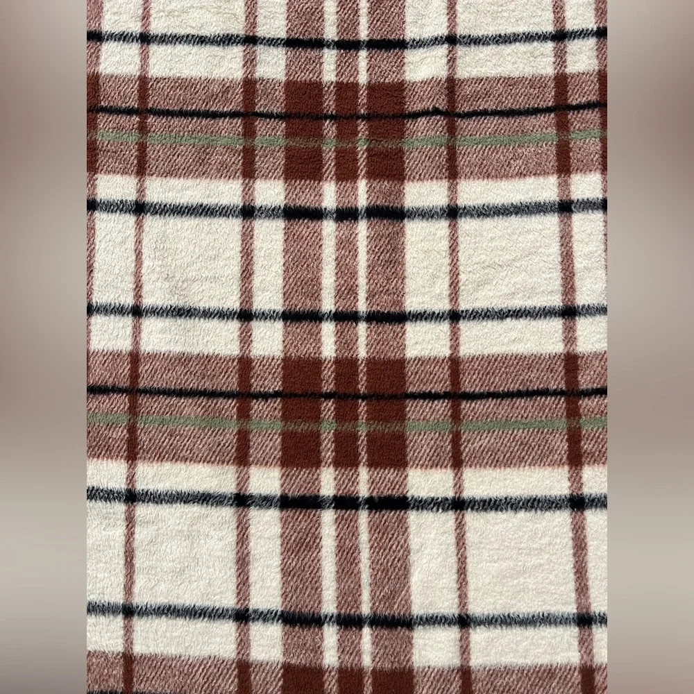 VTG Biederlack Made in USA Plush Plaid Fleece Brown Cabin Camping Blanket 70x55”